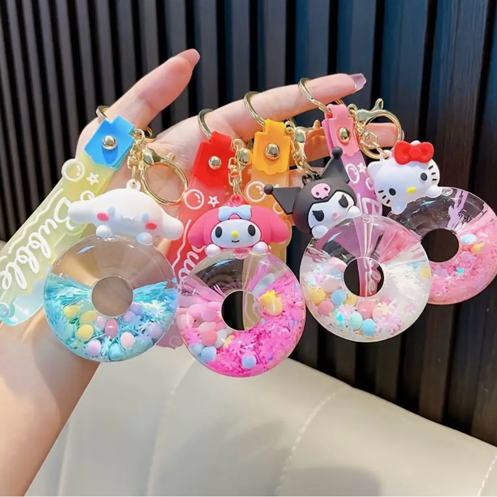 Sanrio My Melody Acrylic Glitter Quicksand Bottle Key Chain Bag Charm - Picture 5 of 7